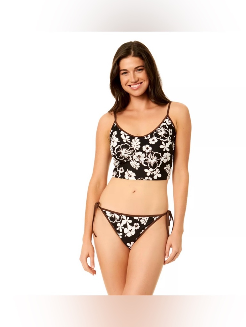 Juniors Hurley Hibiscus Tankini Swim Top And Side Tie Bottoms 2 Piece Swimsuit
